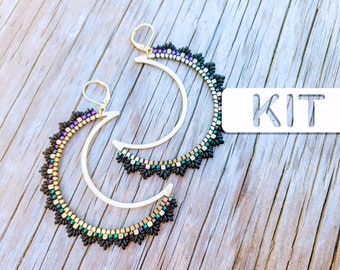 Perlen Ohrringe DIY Kit: Midnight Lotus Picot Moon Ohrring (Beginner Seed Bead Kit)
