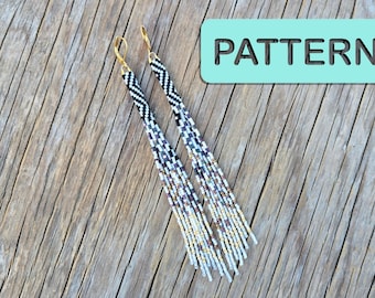 Seed Bead Earring Pattern: Graphic Magpie Willow Peyote Stitch Tassel Fringe (Beading Pattern PDF)