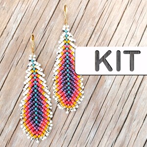 Adult Craft Kit: White Hot Beaded Feather Earring (Intermediate Seed Bead Kit)