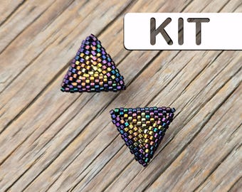 Perlen Ohrring: Dark Nights Amped Minis 3D Peyote Stitch 3D Dreieck (Intermediate Kit)