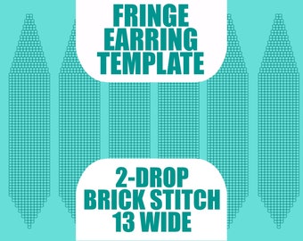 Beaded Fringe Earring Template - 2-Drop Brick Stitch - 13 wide (Round Seed Bead Template PDF)