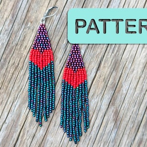 Orecchini con perline e frange a forma di cuore con punto mattone per una serata romantica (schema PDF fai da te per perline)