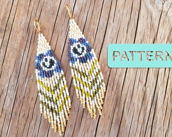 Peri-Blue Little Garden Brick Stitch Beaded Fringe Earring (DIY Seed Bead Pattern PDF)