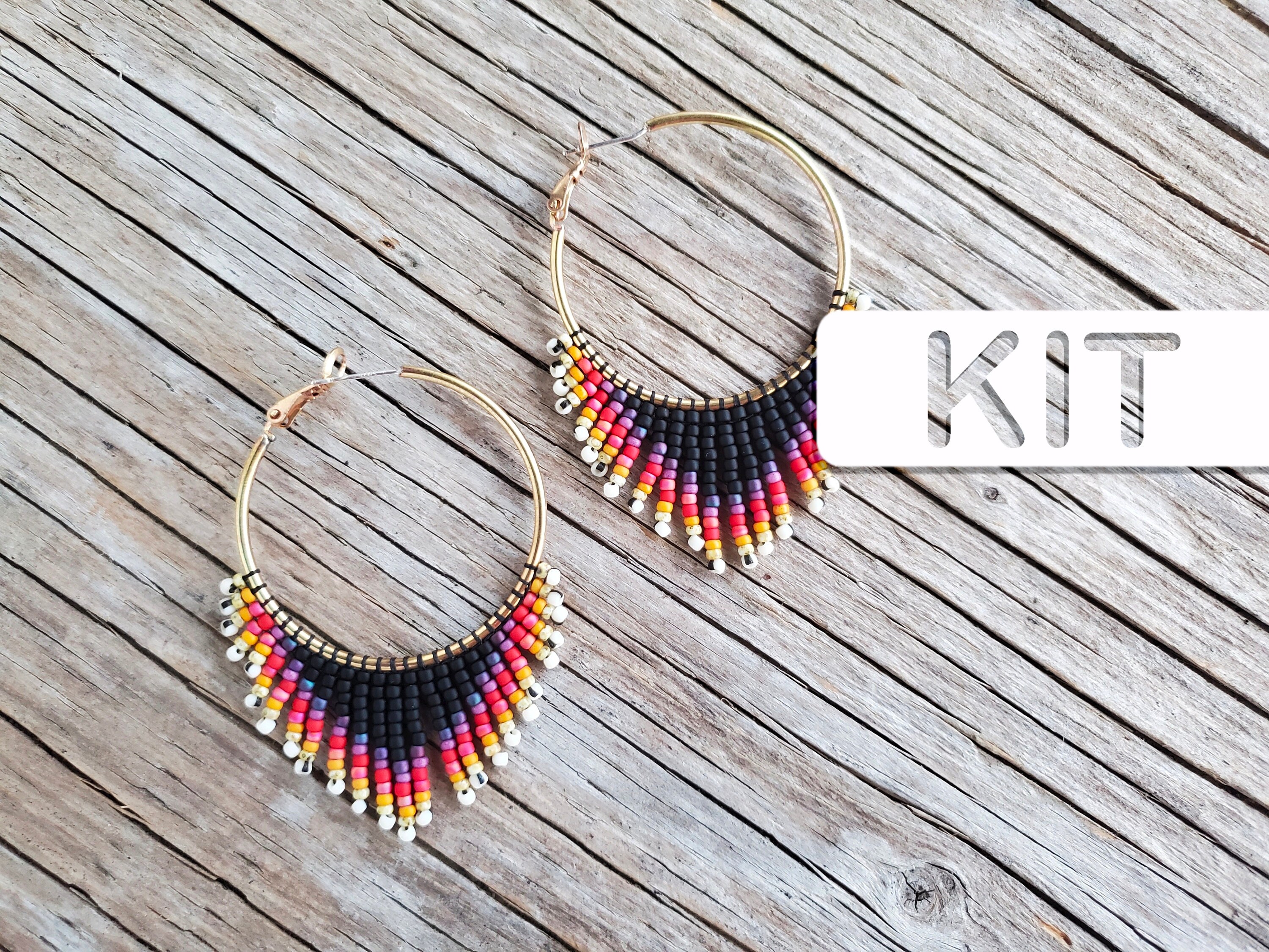 Fire Beadwork Starter Kit Lakw 3 Pairs of Fringe Earrings