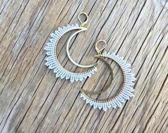 OPAL MOON Tilted Beaded Moon Earrings