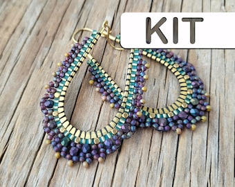 Beaded Earring Kit: Dusk Filigree Drop Hoop (Intermediate Bead Weaving Kit)