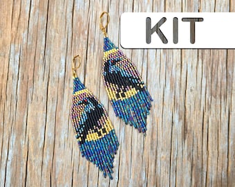 Delica Beading Kit - Raven Moon Fringe Earring (Beginner Brick Stitch Kit)
