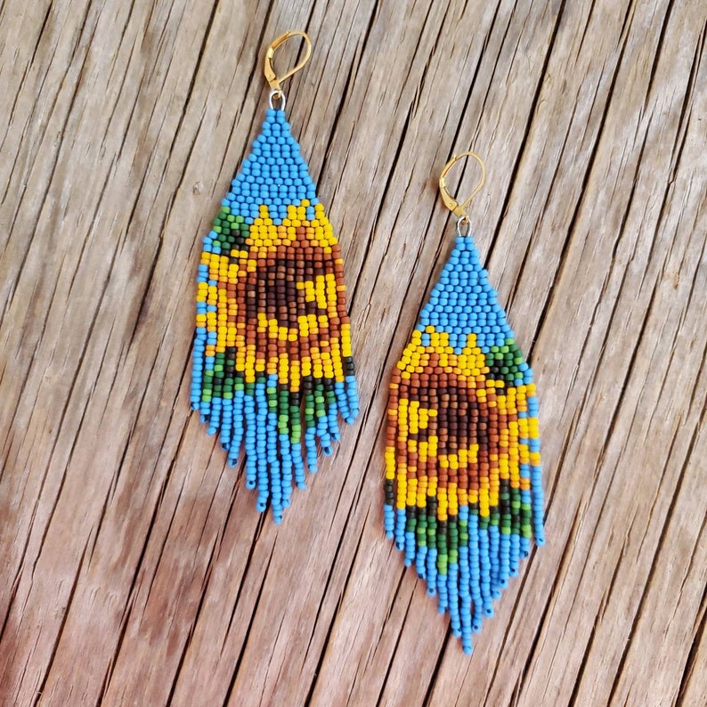 SUNFLOWER Beaded Earring Kit Woven Seed Bead Earring Kit Etsy