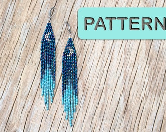 Pendientes de cuentas con flecos y puntada de ladrillo diario color azul medianoche (patrón de cuentas DIY en PDF)
