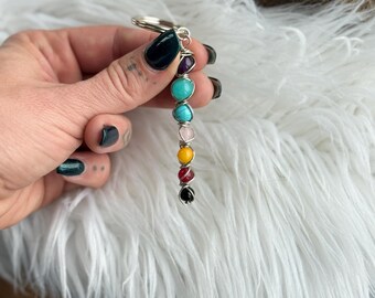 Handmade Chakra Gemstone Keychain, Silver Wire Wrapped Bag Charm