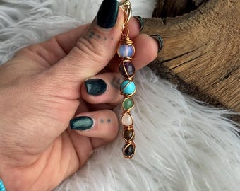 Handmade Chakra Gemstone Keychain, Rose gold Wire Wrapped Bag Charm