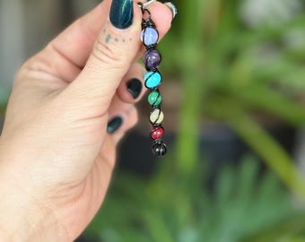 Handmade Chakra Gemstone Keychain, Black Wire Wrapped Bag Charm