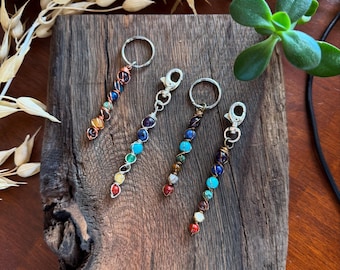 Handmade Chakra Gemstone Keychain, Silver Wire Wrapped Bag Charm