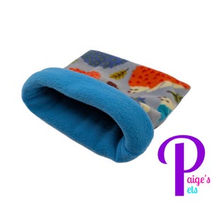 Fleece Snuggle Sack, Cuddle Sack, Cozy Sack, Guinea Pig Snuggle Sack, Hedgehog Snuggle Sack | Blue and Orange Hedgehog with Blue