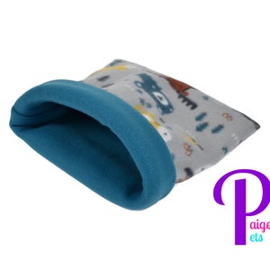 Fleece Snuggle Sack, Cuddle Sack, Cozy Sack, Guinea Pig Snuggle Sack, Hedgehog Snuggle Sack | Forest Animal with Blue