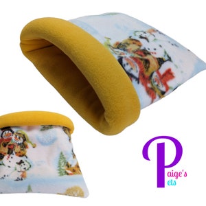 Fleece Snuggle Sack, Cuddle Sack, Cozy Sack, Guinea Pig Snuggle Sack, Hedgehog Snuggle Sack | Snowmen Family with Yellow