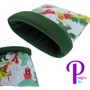 Fleece Snuggle Sack, Cuddle Sack, Cozy Sack, Guinea Pig Snuggle Sack, Hedgehog Snuggle Sack | Christmas Dinosaur with Green
