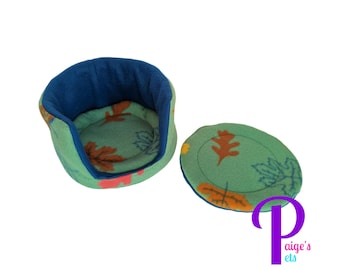 Fleece Cuddle Cup with TWO Absorbent U-Haul Pads, Guinea Pig Bed, Ferret Bed, Hedgehog Bed, Rat Bed | Fall Leaves with Blue