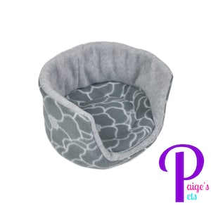 Fleece Cuddle Cup with Absorbent U-Haul Pad, Guinea Pig Bed, Ferret Bed, Hedgehog Bed, Rat Bed | Grey Lined Floral with Grey