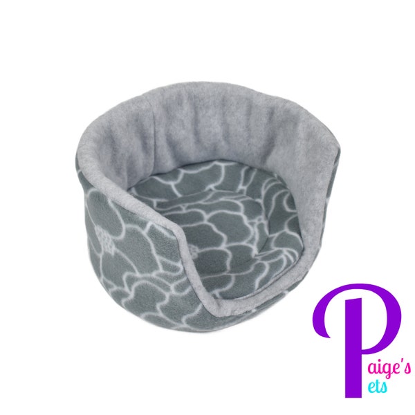 Fleece Cuddle Cup with Absorbent U-Haul Pad, Guinea Pig Bed, Ferret Bed, Hedgehog Bed, Rat Bed | Grey Lined Floral with Grey