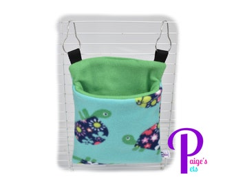 Fleece Cage Pouch, Fleece Hammock, Snuggle Sack, Sugar Glider Pouch, Rat Pouch, Ferret Pouch | Floral Turtle with Green