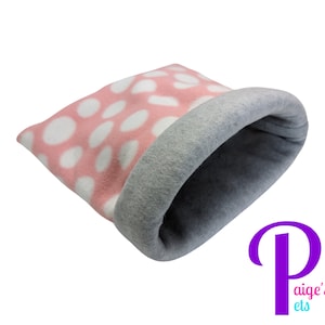 Fleece Snuggle Sack, Cuddle Sack, Cozy Sack, Guinea Pig Snuggle Sack, Hedgehog Snuggle Sack | Pink Polka Dot with Grey