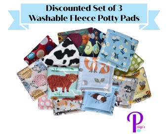 Set of 3 Potty Pads with U-Haul Lining for Guinea Pigs, Ferrets, Hedgehogs, etc. | Random Pattern | Discounted Bundle