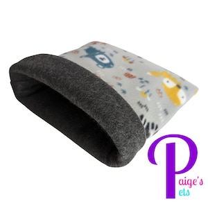 Fleece Snuggle Sack, Cuddle Sack, Cozy Sack, Guinea Pig Snuggle Sack, Hedgehog Snuggle Sack | Forest Animal with Charcoal