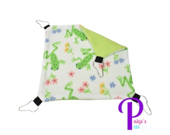 Fleece Hammock, Ferret Hammock, Sugar Glider Hammock, Rat Hammock | Spring Frog with Lime Green | Size Small (12x12 inch)