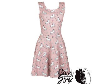 Vestido de algodón de unicornio, diseño pastel gótico kawaii