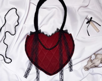 Gothic Crimson Heart Bag - goth, coquette, lolita, kawaii - valentines day gift