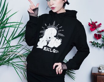 Grunge hoodie - don't care - goth, vampire, dark