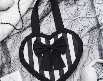 Beeetle Striped Heart Bag - goth, coquette, lolita, kawaii- valentines day gift