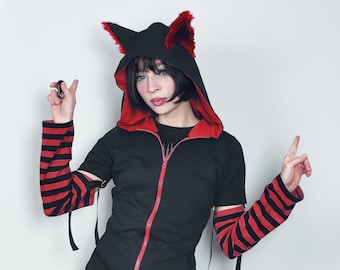 Cat ears Hoodie - RED - male/female cut