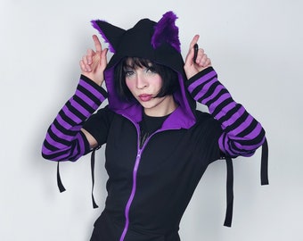 Cat ears Hoodie - PURPLE - male/female cut