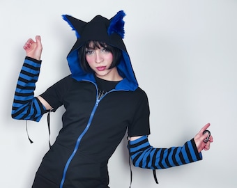 Cat Ears Hoodie BLUE Male female Cut Etsy