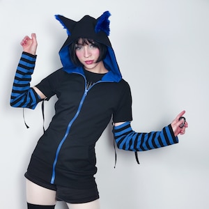 Cat ears Hoodie - BLUE - male/female cut