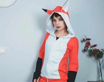 Fox hoodie with ears - MALE/FEMALE - animal furry fursona