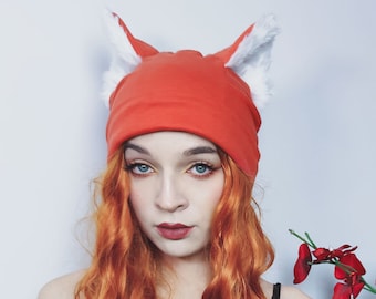 Gorro de invierno con diseño de animal: zorro rojo con orejas