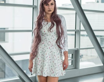 Vestido de unicornio hecho a mano: traje Harajuku de algodón gris pastel