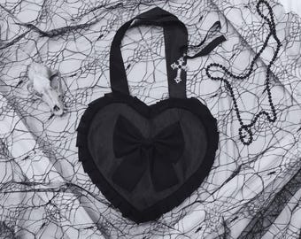 Gothic Black Heart Bag - goth, coquette, lolita, kawaii- valentines day gift