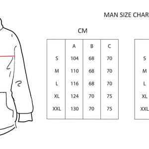 Puede incluir: Una tabla de tallas para una sudadera con capucha con medidas en pulgadas y cent&iacute;metros. La tabla muestra las medidas del pecho, la longitud de la manga y la longitud del cuerpo en pulgadas y cent&iacute;metros para las tallas S, M, L, XL y XXL.