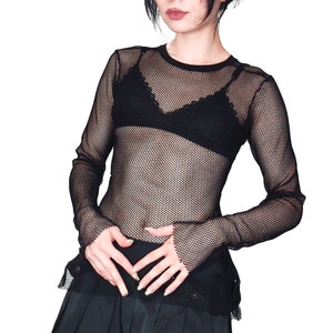 Maglia a maniche lunghe in rete - camicetta alternativa - punk, emo, goth