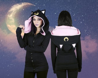 Luna - Sweat à capuche et oreilles de chat lune - kawaii, pull gothique pastel