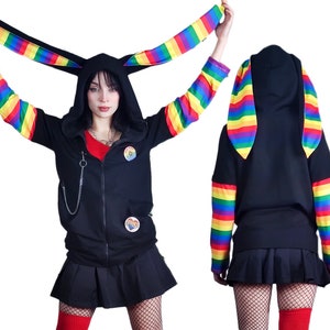 Rainbow Bunny hoodie with ears - lgbtq+ pride