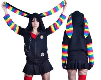 Rainbow Bunny hoodie with ears - lgbtq+ pride