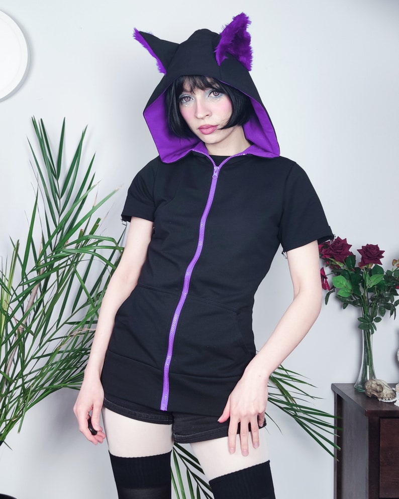 Cat Ears Hoodie PURPLE Male/female Cut Etsy