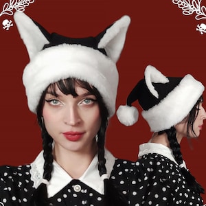 Winter Holiday animal beanie - black wolf fox - santa claus christmas beanie with ears