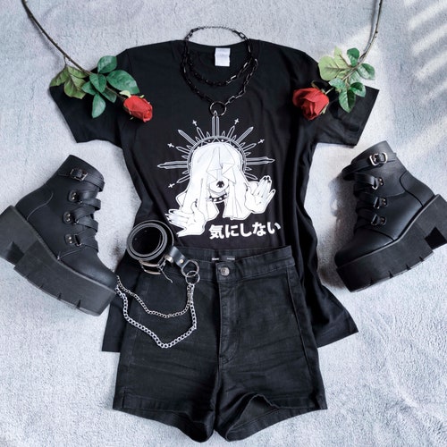 Goth Grunge Shirt Don T Care Edgy Dark Aesthetics Etsy Norway