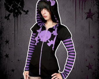Purple Skull Emo Zip Hoodie – Women's Alternative Scene Hoodie